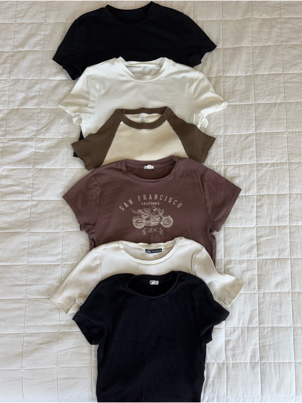 Brandy Melville, Garage, Zara - Short Sleeve Tee Bundle in Black, White, Brown